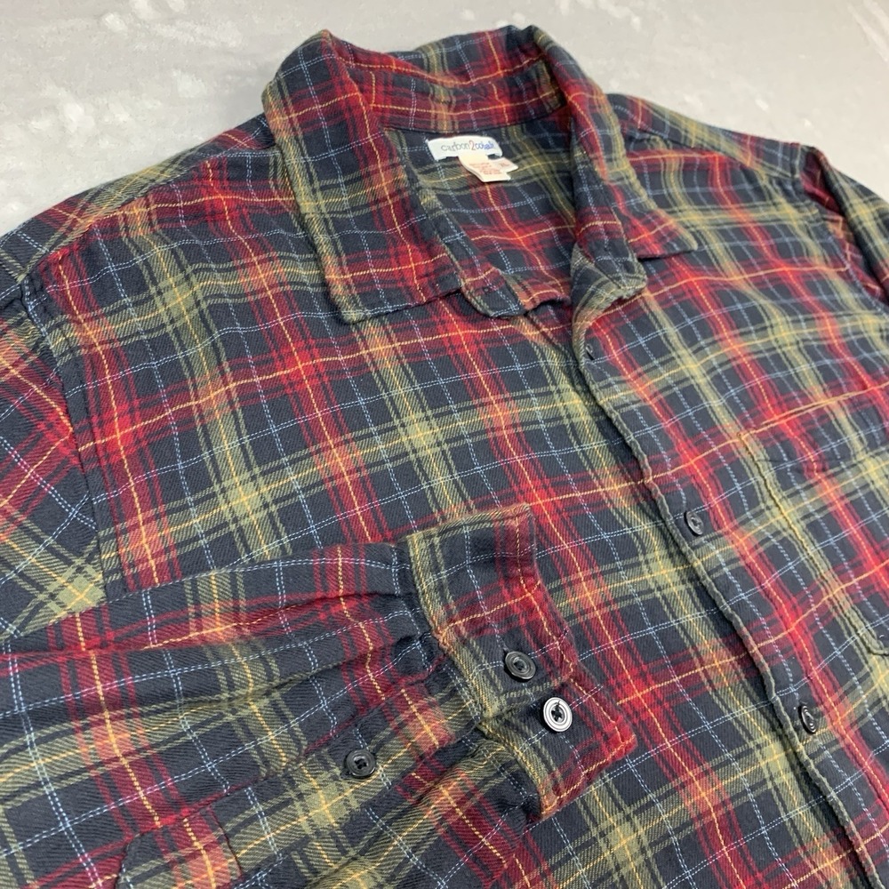 Carbon2Cobalt Flannel Shirt Mens XL Multicolor Plaid Pocket Cotton Long Sleeve